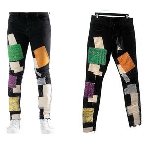 Valabasas New Deadstock Bandana Patchwork V75 Black Stacked Jeans Size 29